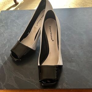 Pierre Dumas Two-Tone Black and White Peep Toe Heels